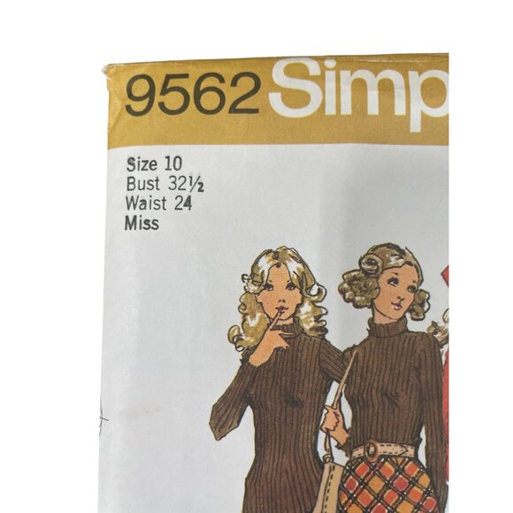 70s Simplicity 9562 Sewing Pattern Size 10 Bodysuit Skirt Hip Hugger Pants CUT - Picture 2 of 6